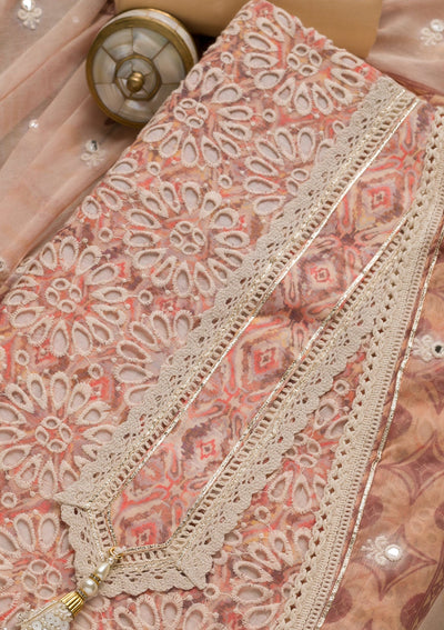 Peach Cutwork Cotton Unstitched Salwar Suit-Koskii