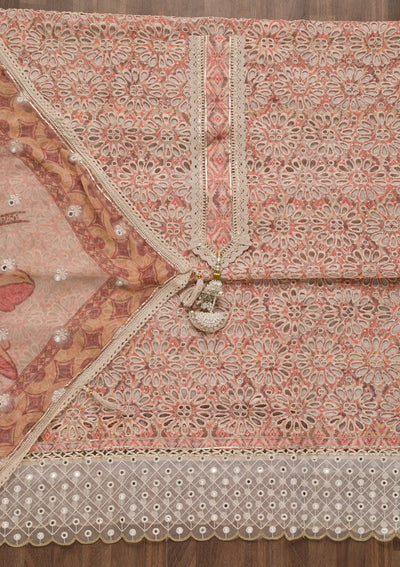 Peach Cutwork Cotton Unstitched Salwar Suit-Koskii