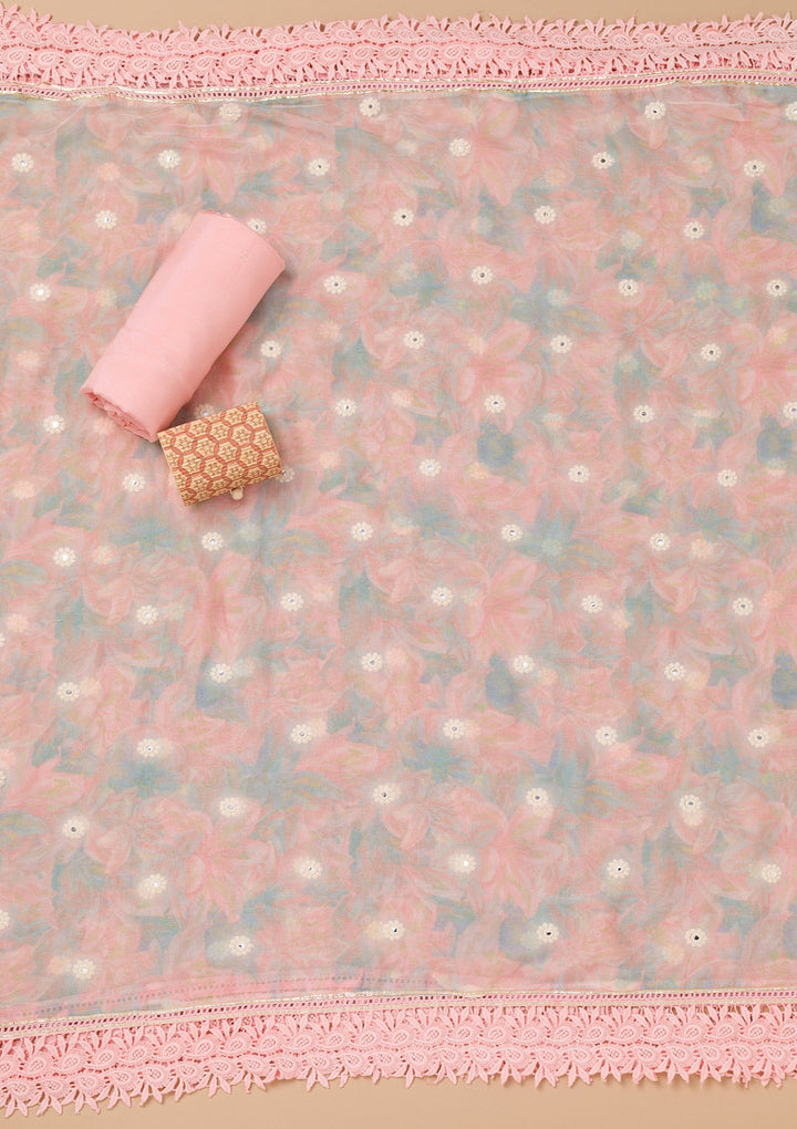 Peach Cutwork Georgette Unstitched Salwar Kameez-Koskii