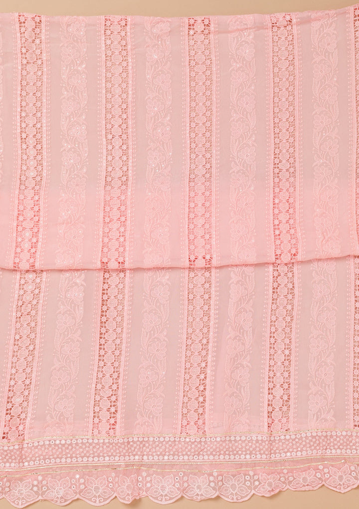 Peach Cutwork Georgette Unstitched Salwar Kameez-Koskii