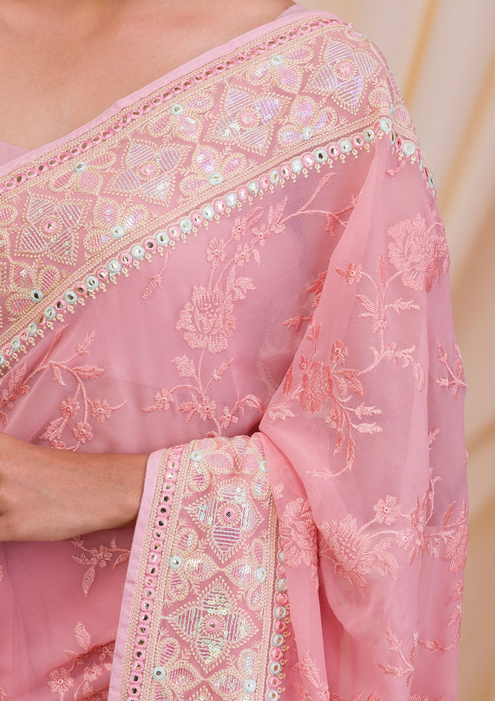 Peach Gotapatti Chiffon Saree-Koskii
