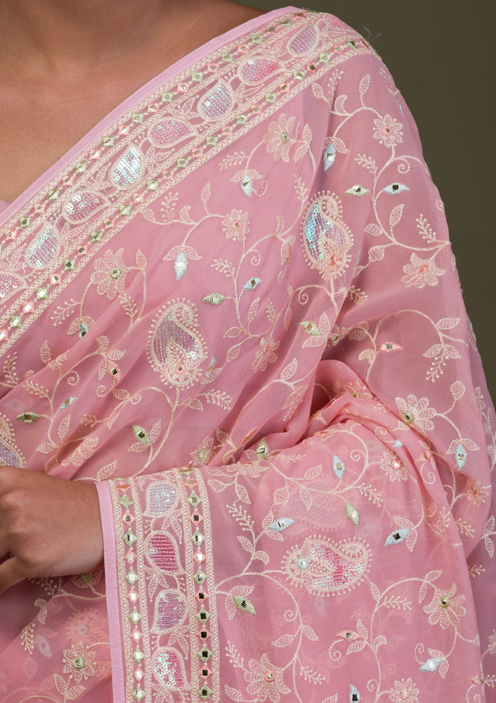 Peach Gotapatti Chiffon Saree-Koskii