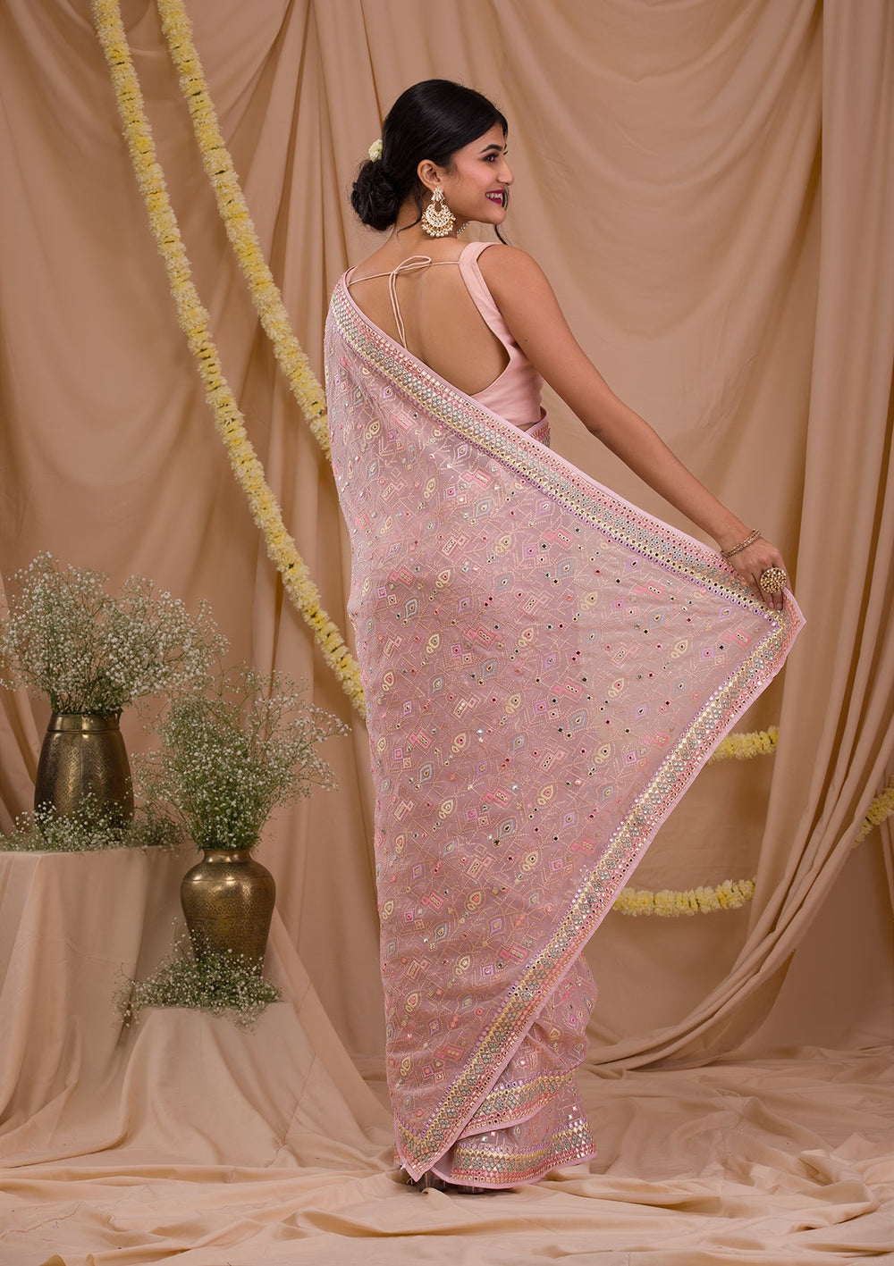 Peach Gotapatti Geogette Saree-Koskii