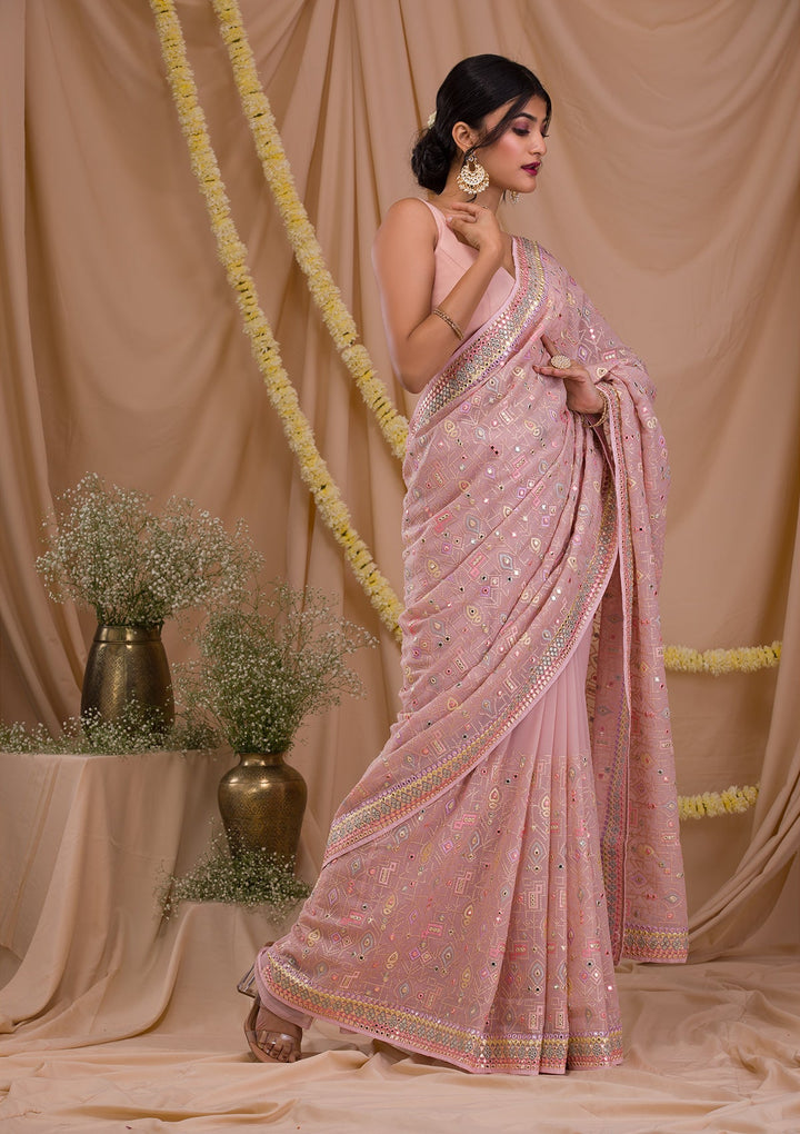 Peach Gotapatti Geogette Saree-Koskii