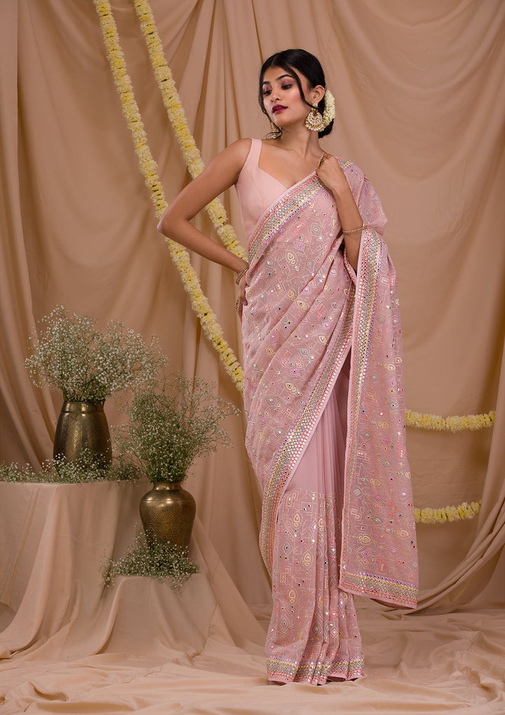 Peach Gotapatti Geogette Saree-Koskii