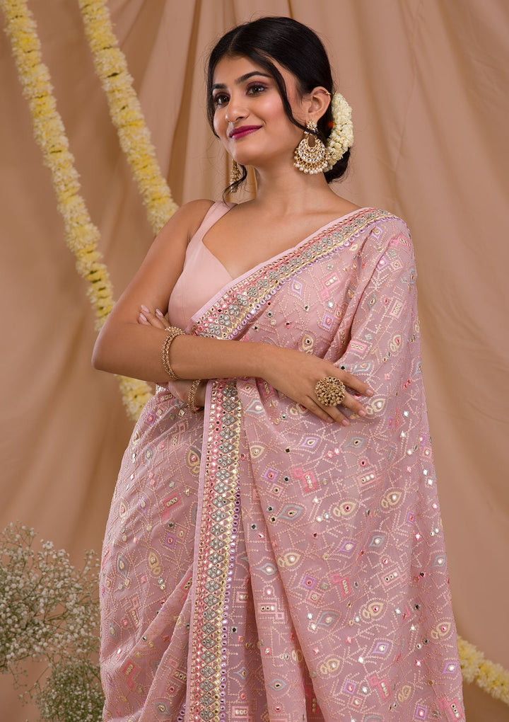 Peach Gotapatti Geogette Saree-Koskii