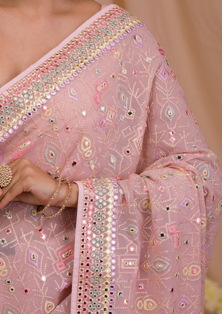 Peach Gotapatti Geogette Saree-Koskii