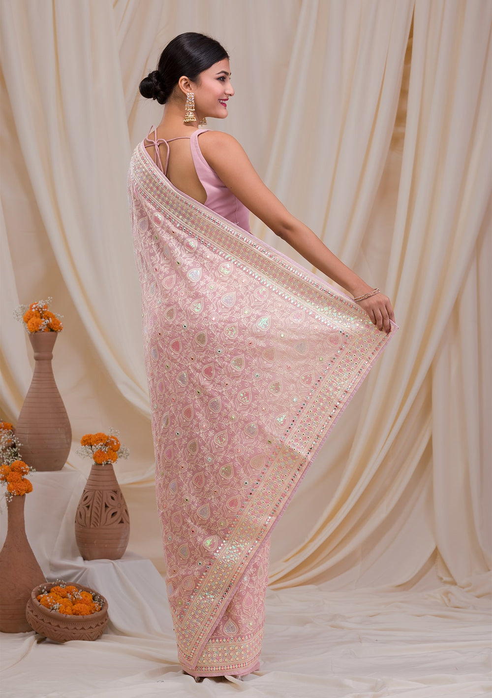 Peach Gotapatti Georgette Saree-Koskii