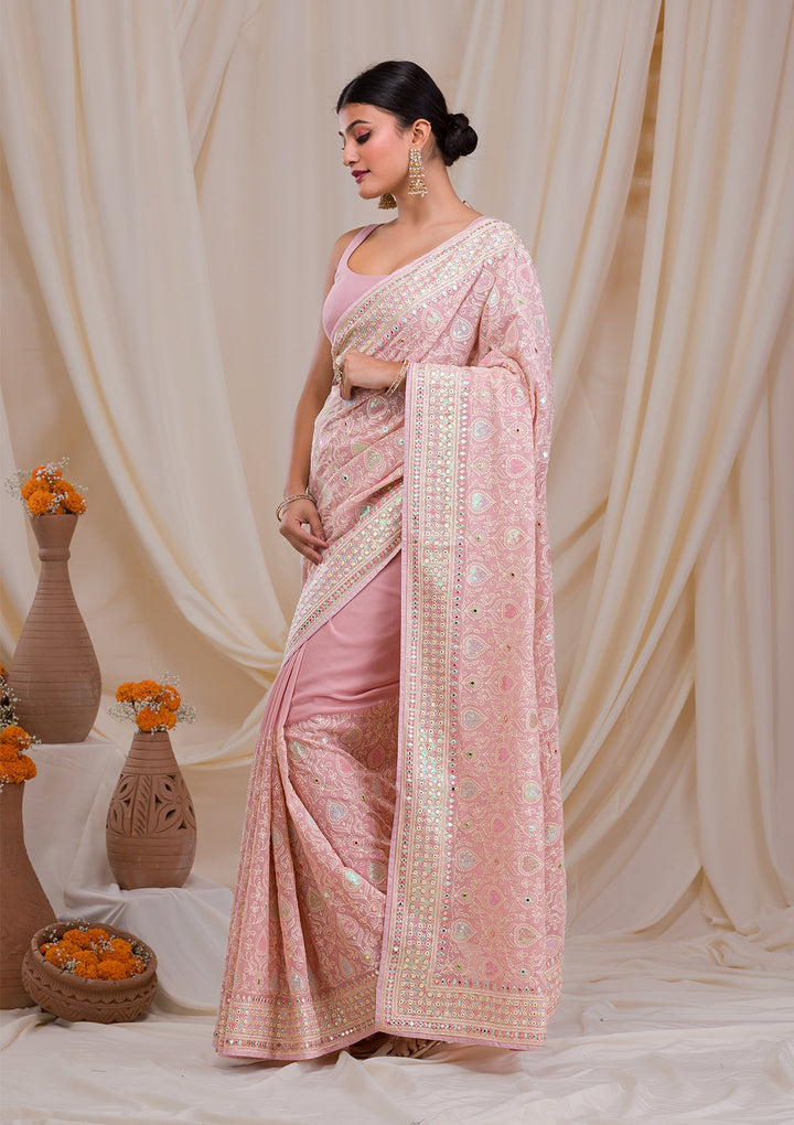 Peach Gotapatti Georgette Saree-Koskii