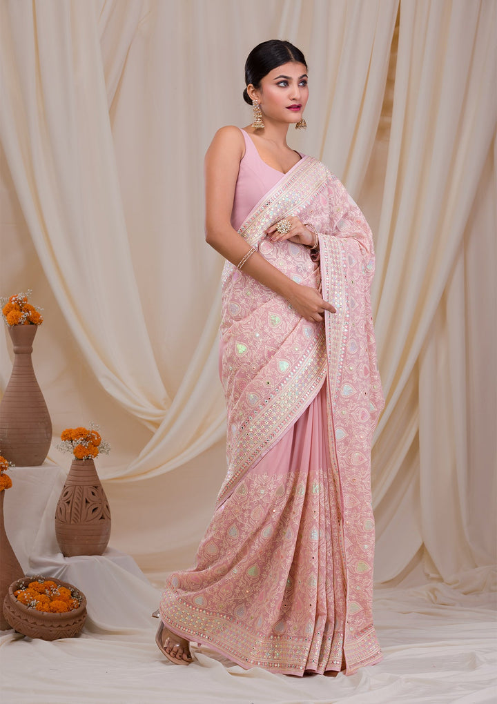 Peach Gotapatti Georgette Saree-Koskii