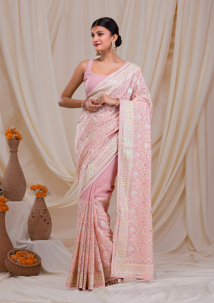 Peach Gotapatti Georgette Saree-Koskii