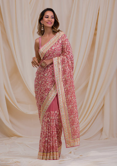 Peach Gotapatti Georgette Saree-Koskii