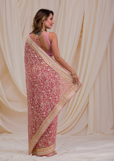 Peach Gotapatti Georgette Saree-Koskii