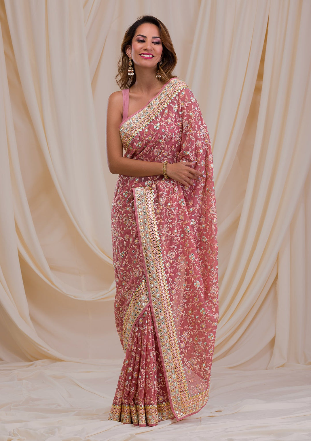 Peach Gotapatti Georgette Saree-Koskii