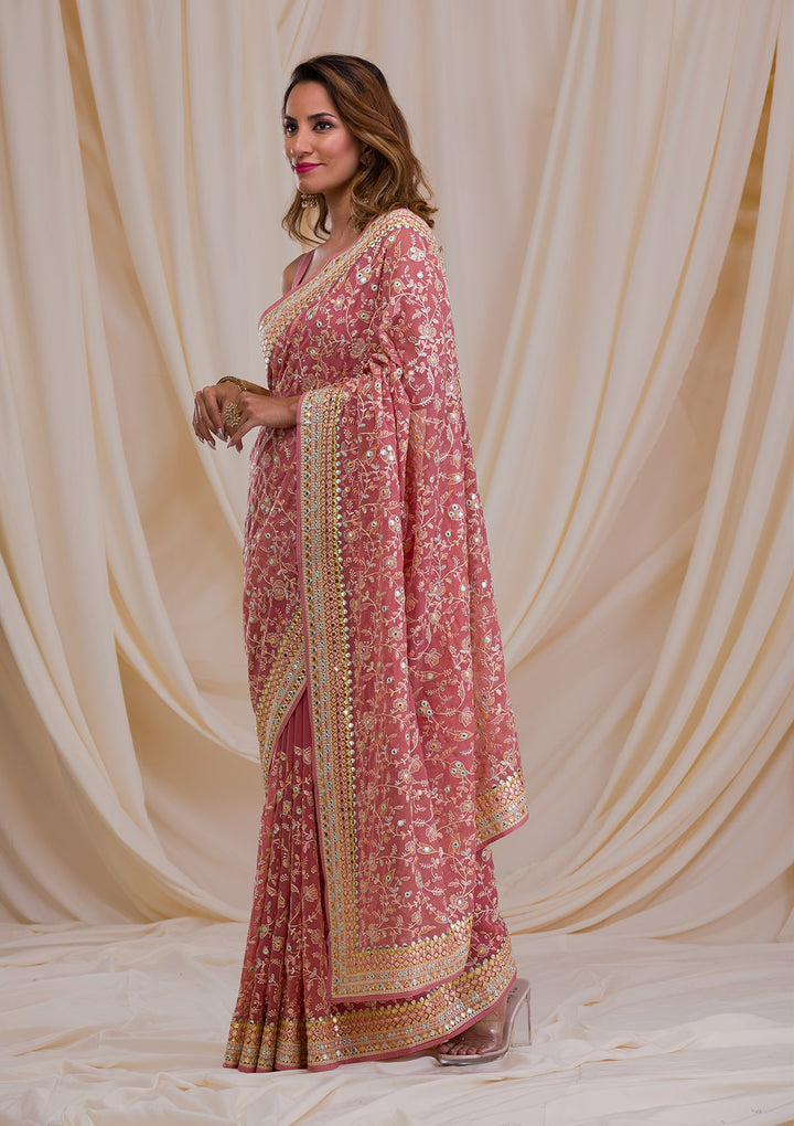Peach Gotapatti Georgette Saree-Koskii