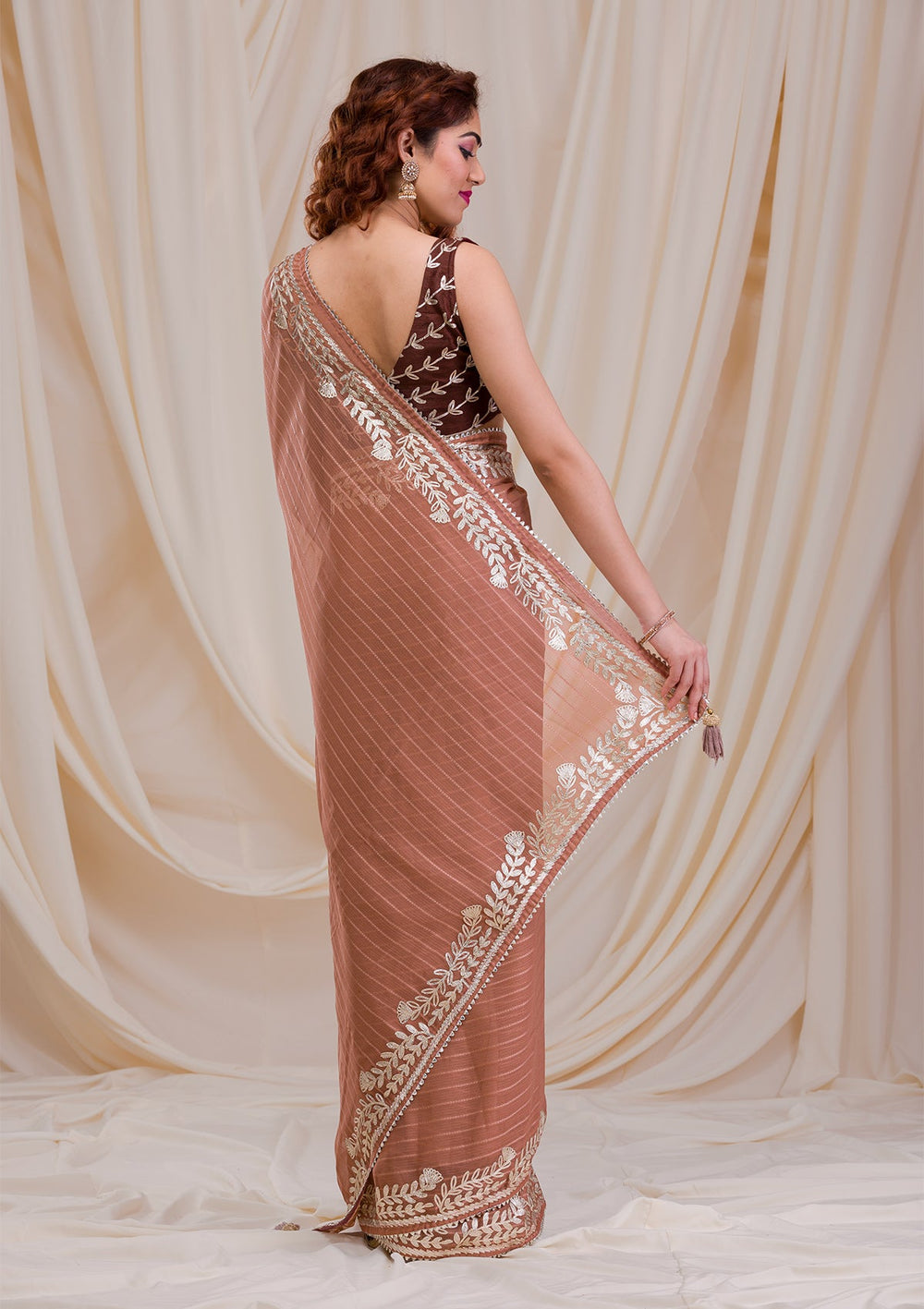 Peach Gotapatti Georgette Saree-Koskii