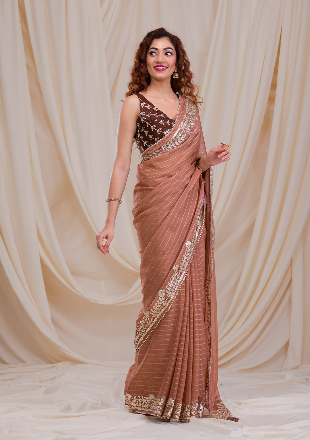 Peach Gotapatti Georgette Saree-Koskii