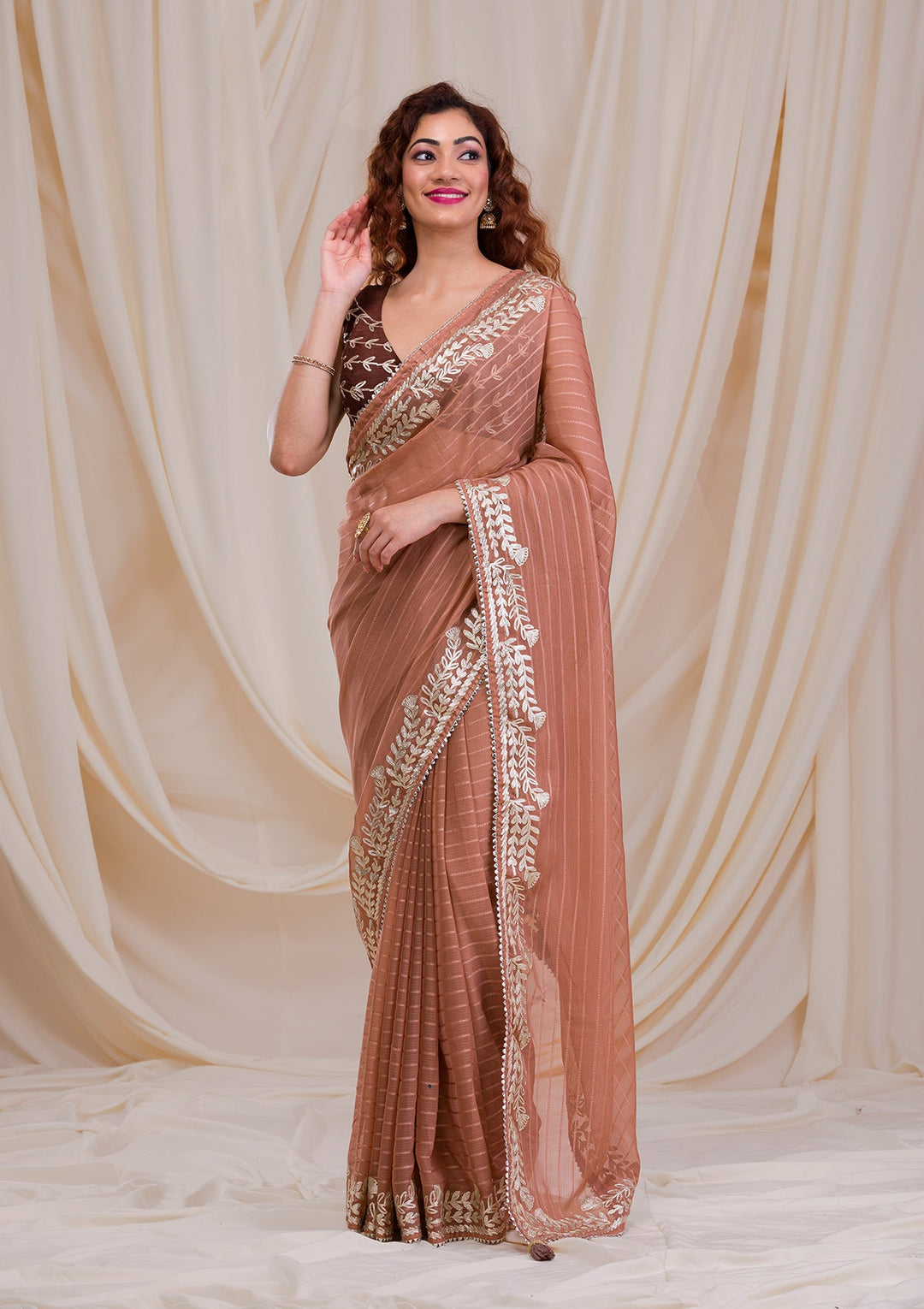 Peach Gotapatti Georgette Saree-Koskii