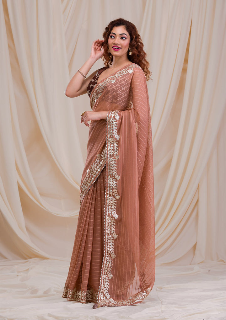 Peach Gotapatti Georgette Saree-Koskii