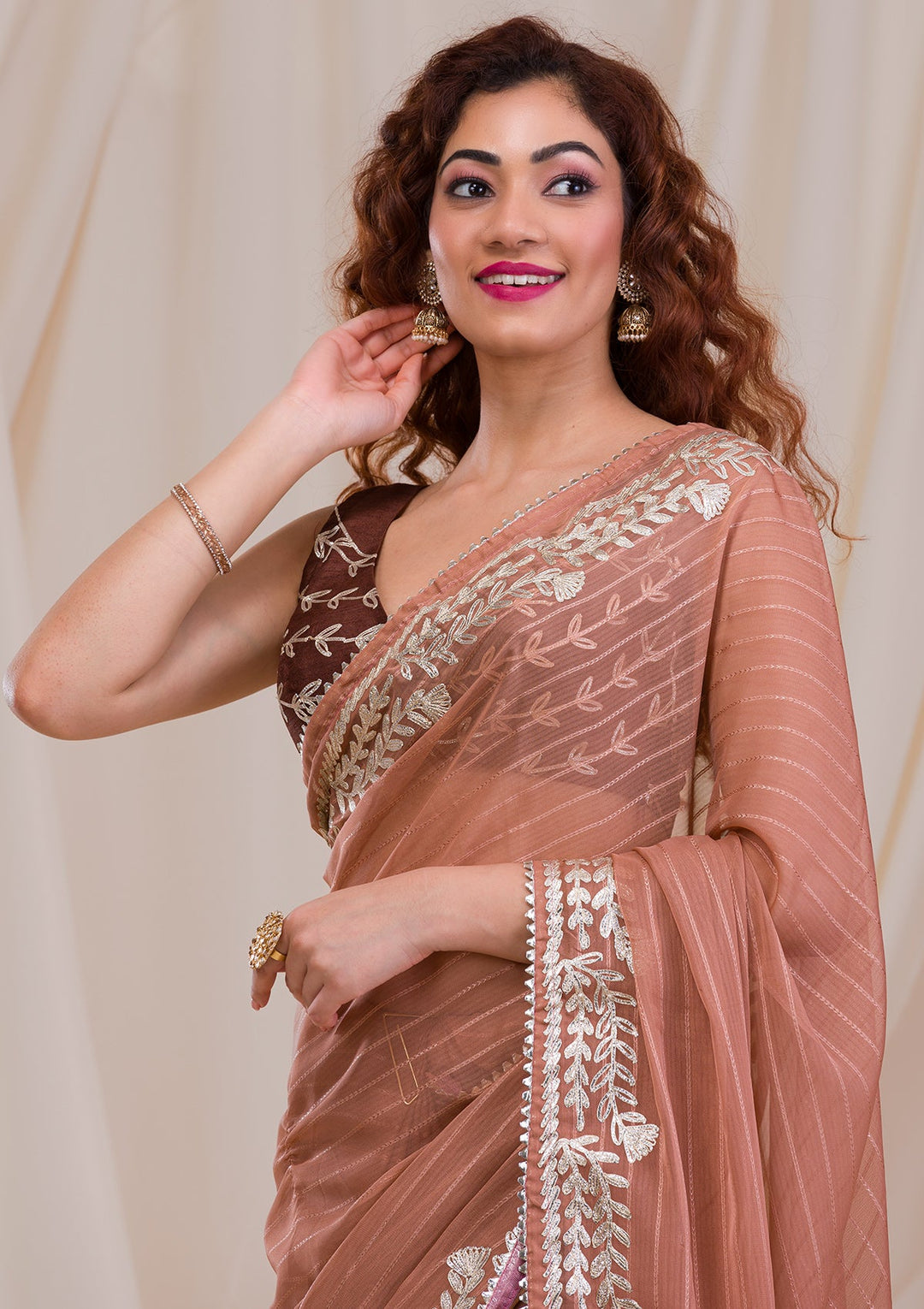 Peach Gotapatti Georgette Saree-Koskii