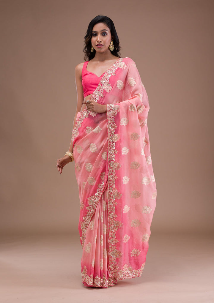 Peach Gotapatti Tissue Saree-Koskii