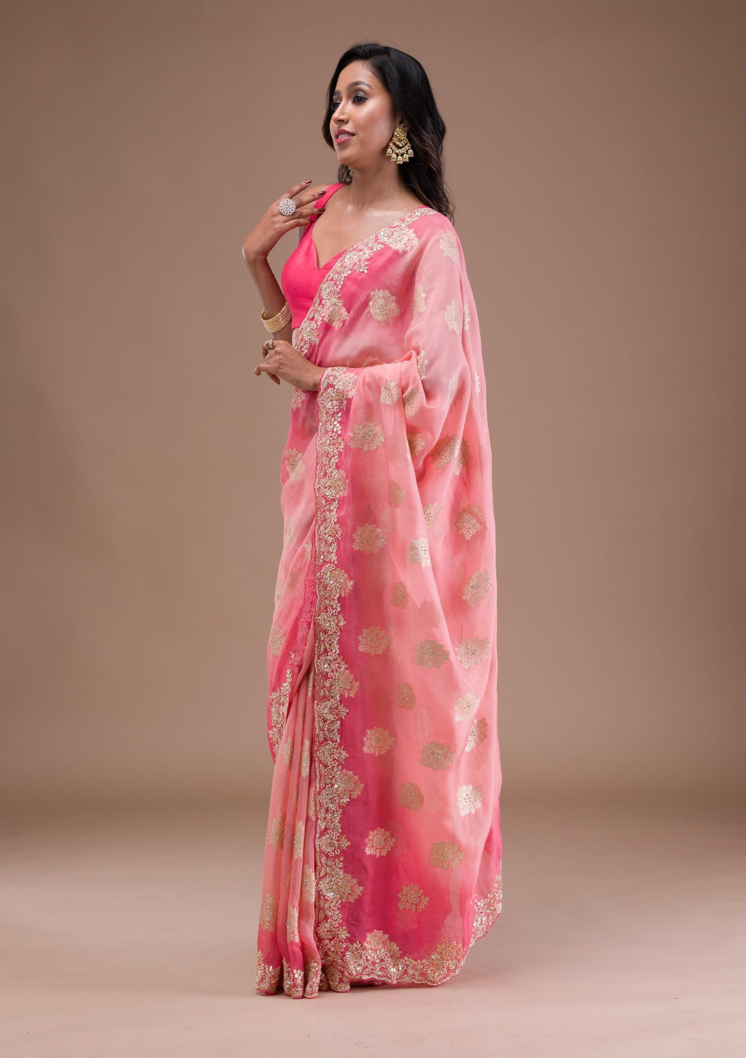Peach Gotapatti Tissue Saree-Koskii