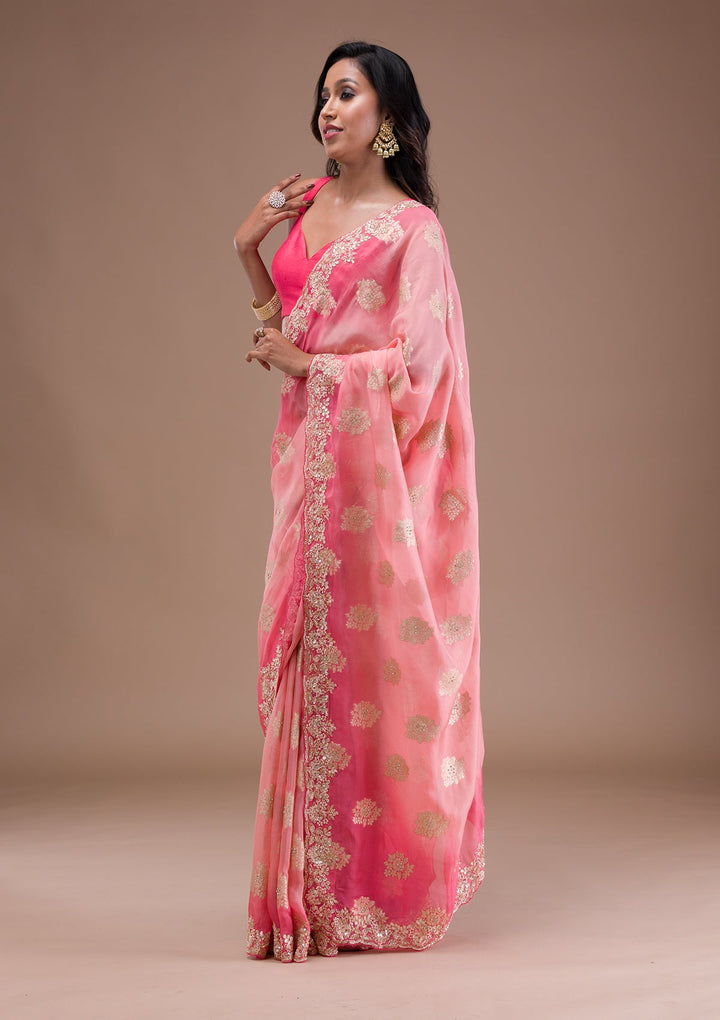 Peach Gotapatti Tissue Saree-Koskii