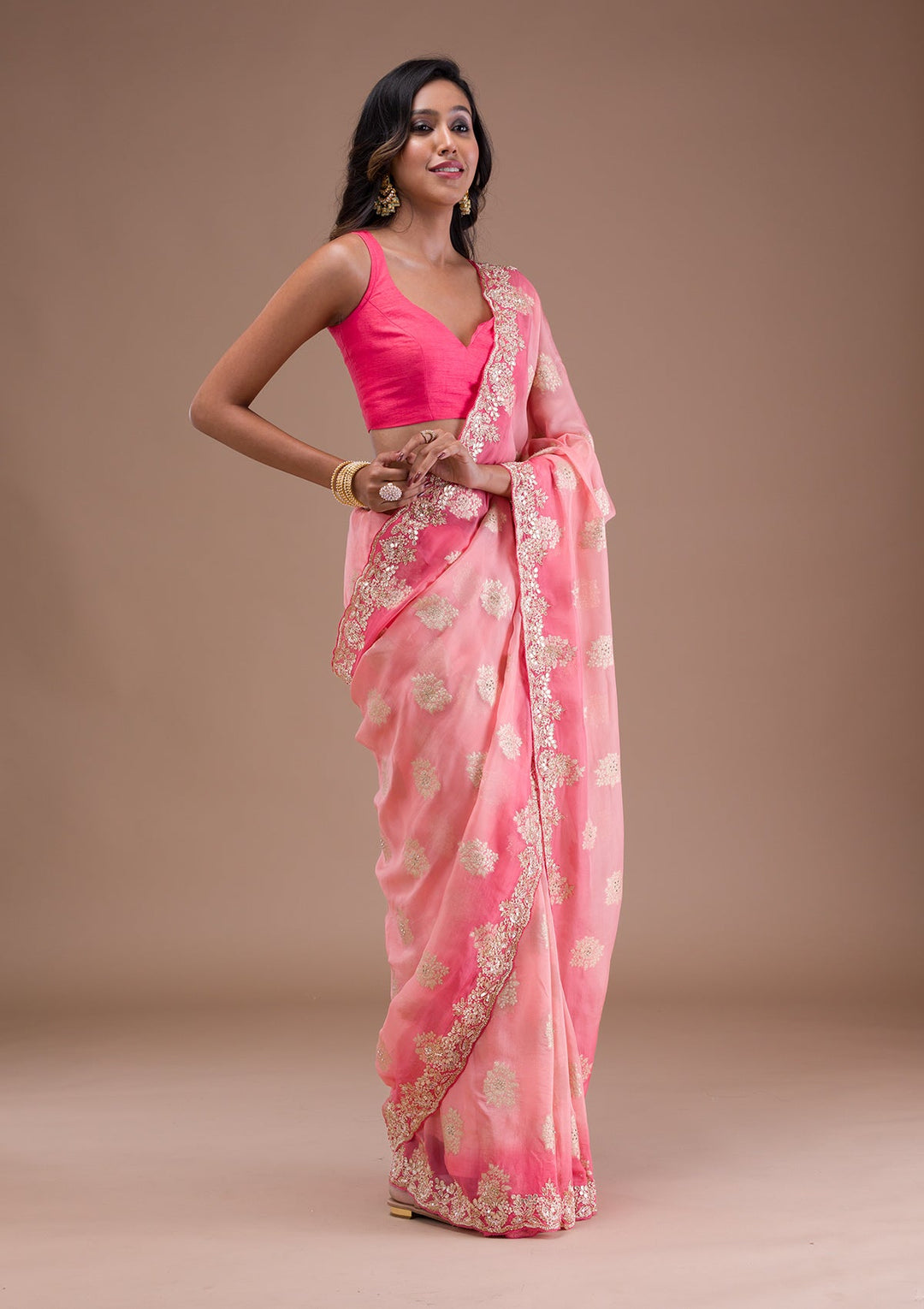 Peach Gotapatti Tissue Saree-Koskii