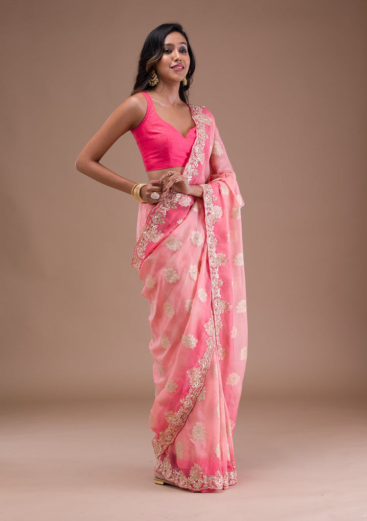 Peach Gotapatti Tissue Saree-Koskii