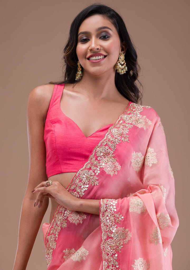 Peach Gotapatti Tissue Saree-Koskii
