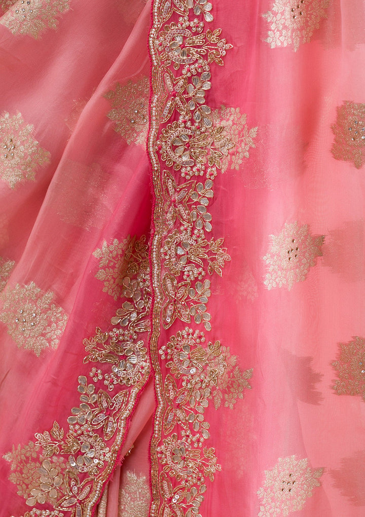 Peach Gotapatti Tissue Saree-Koskii