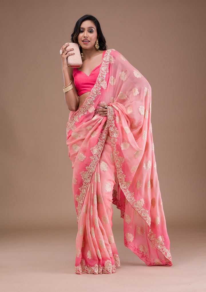 Peach Gotapatti Tissue Saree-Koskii