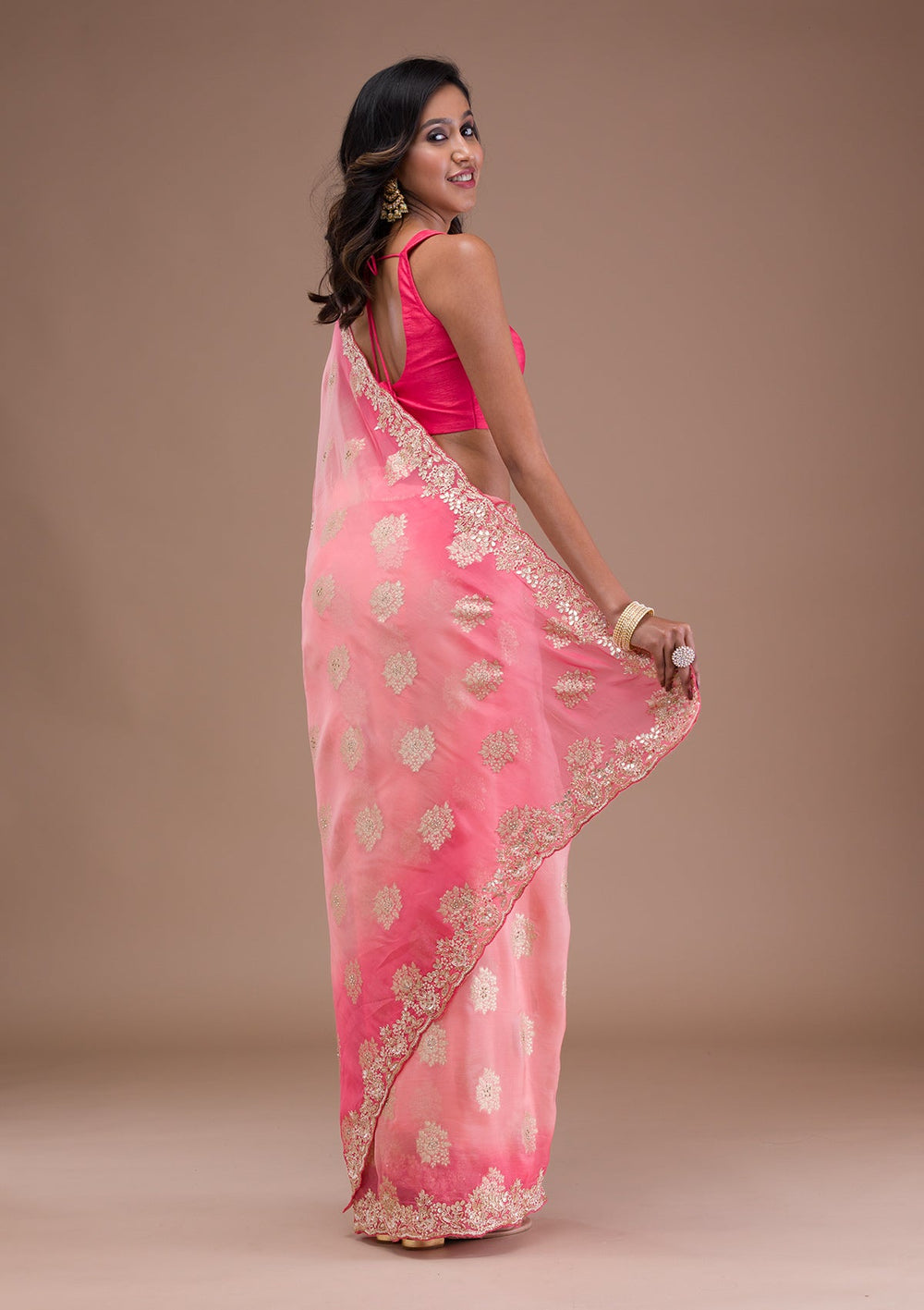 Peach Gotapatti Tissue Saree-Koskii