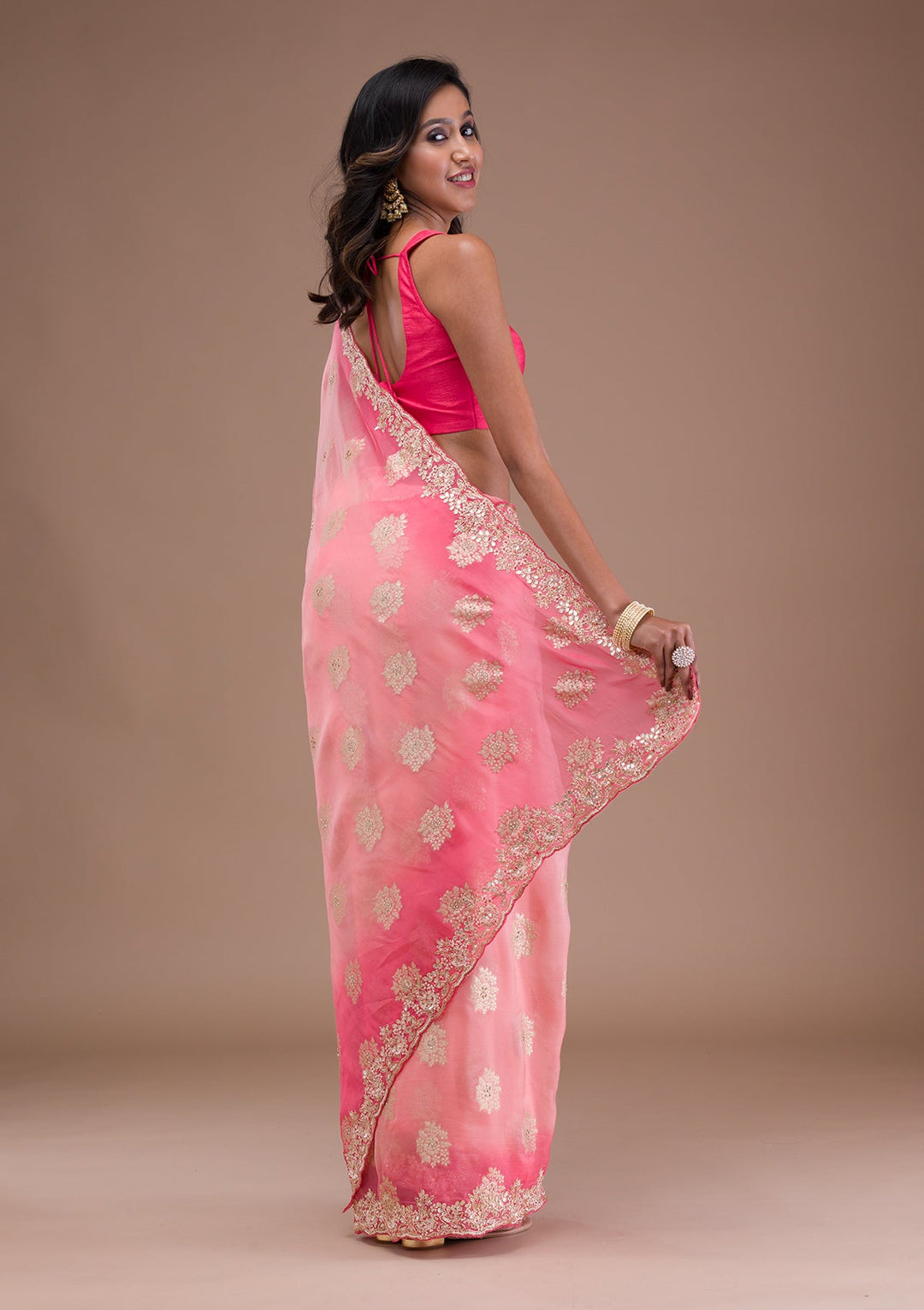 Peach Gotapatti Tissue Saree-Koskii
