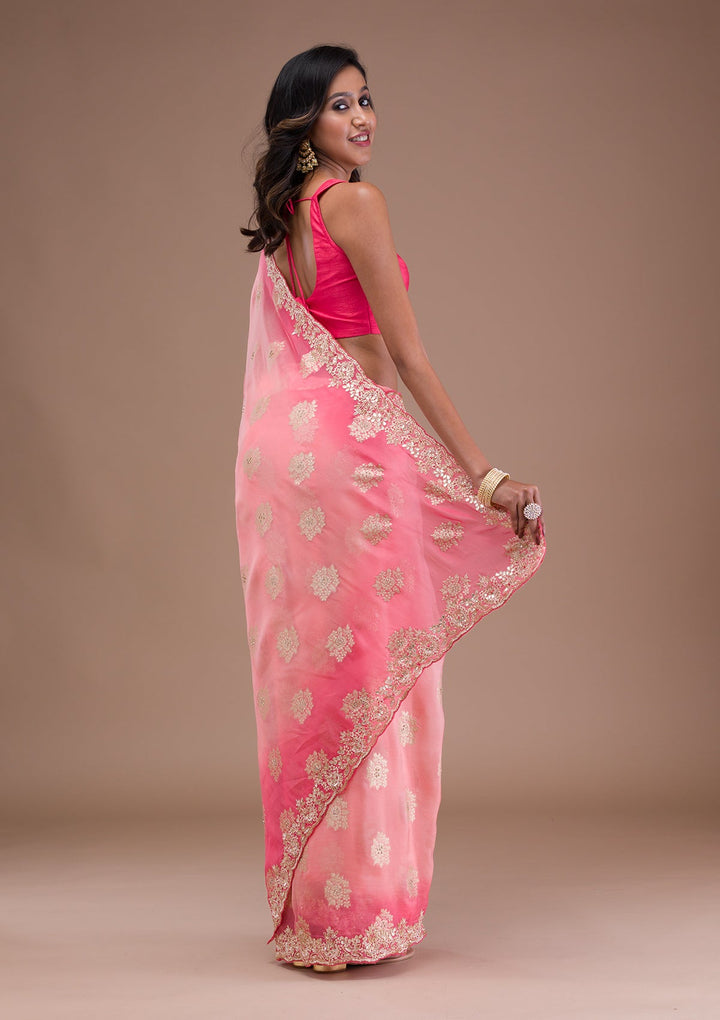 Peach Gotapatti Tissue Saree-Koskii