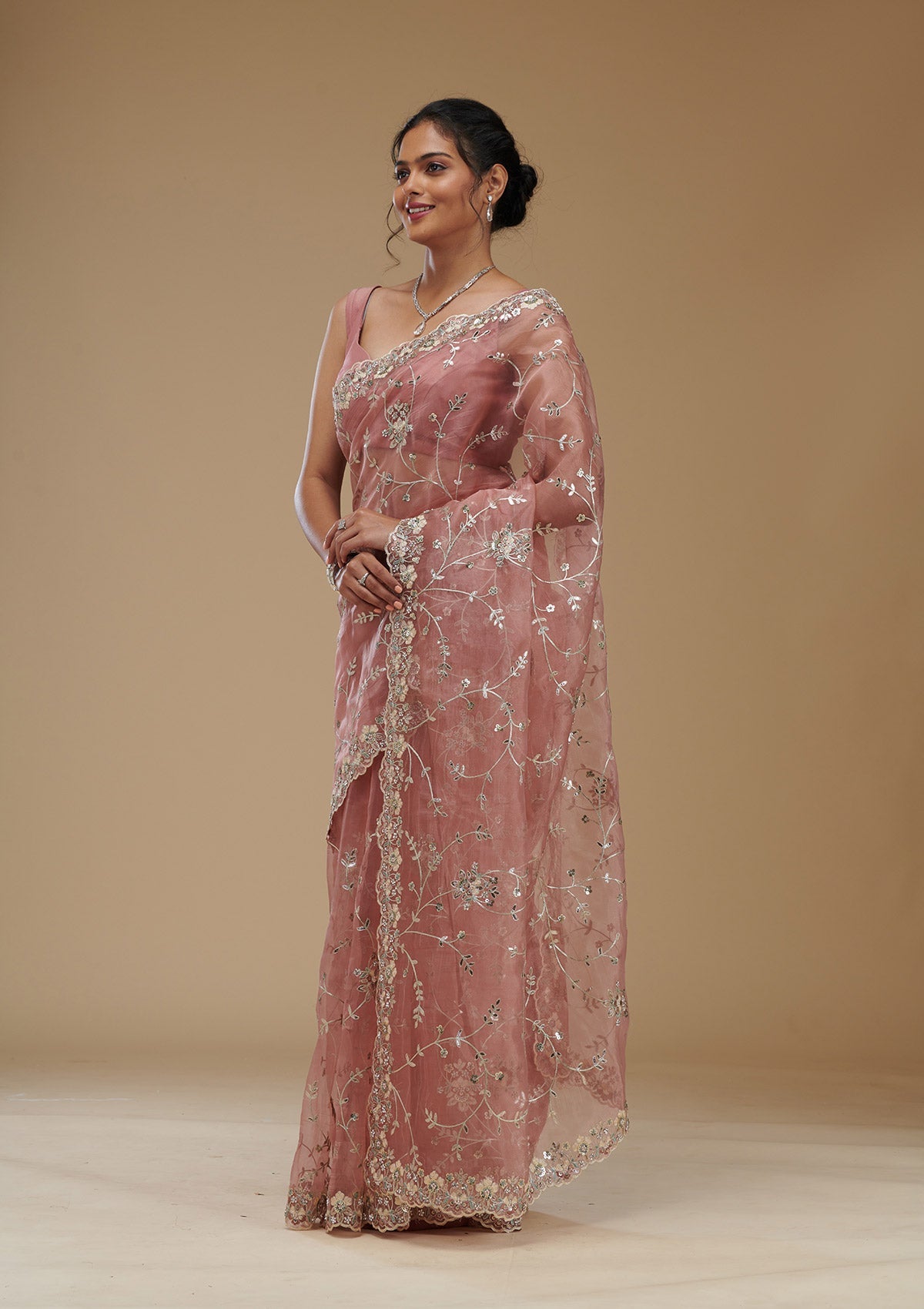 Peach Gotapatti Tissue Saree-Koskii