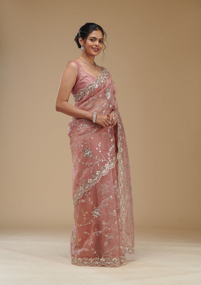 Peach Gotapatti Tissue Saree-Koskii