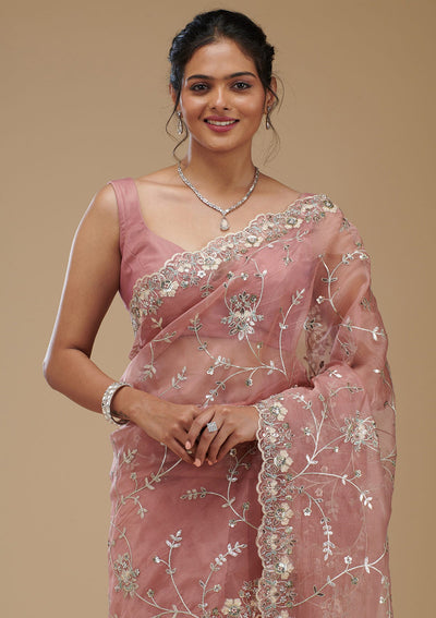 Peach Gotapatti Tissue Saree-Koskii