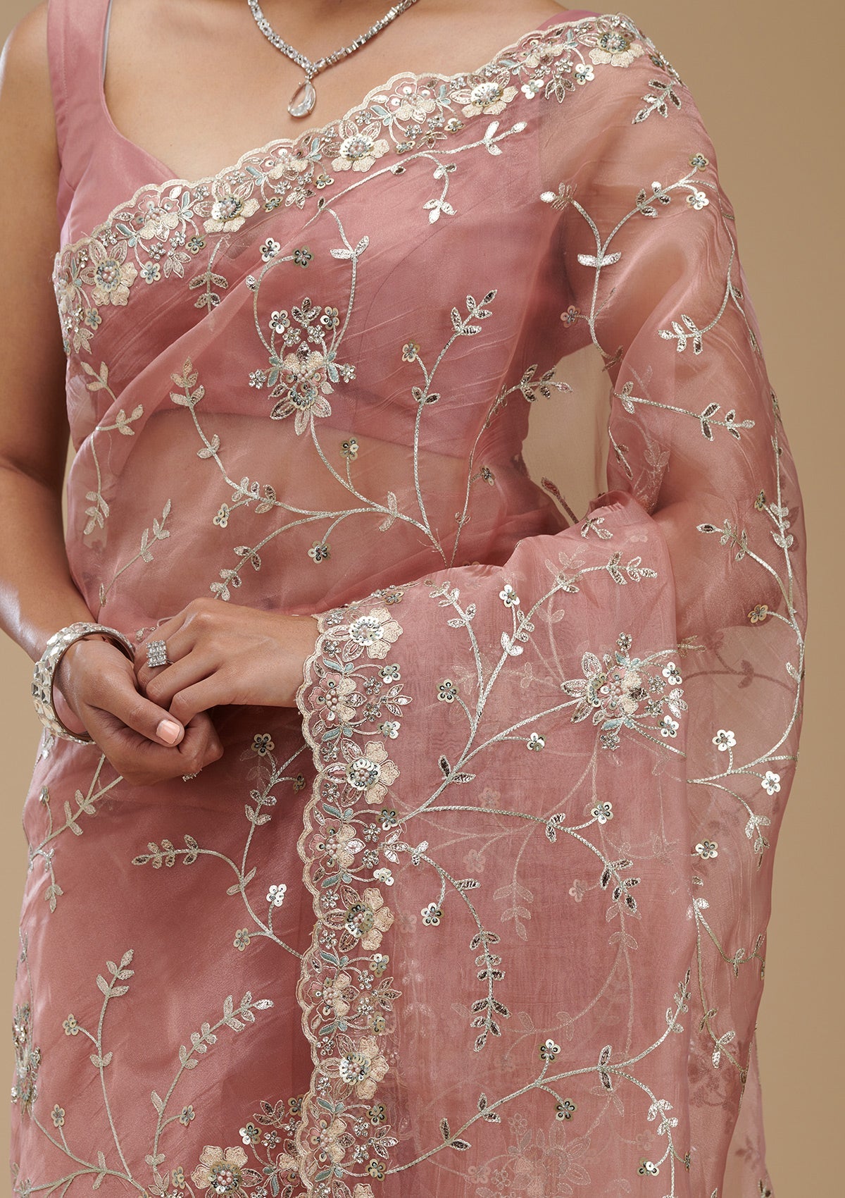 Peach Gotapatti Tissue Saree-Koskii