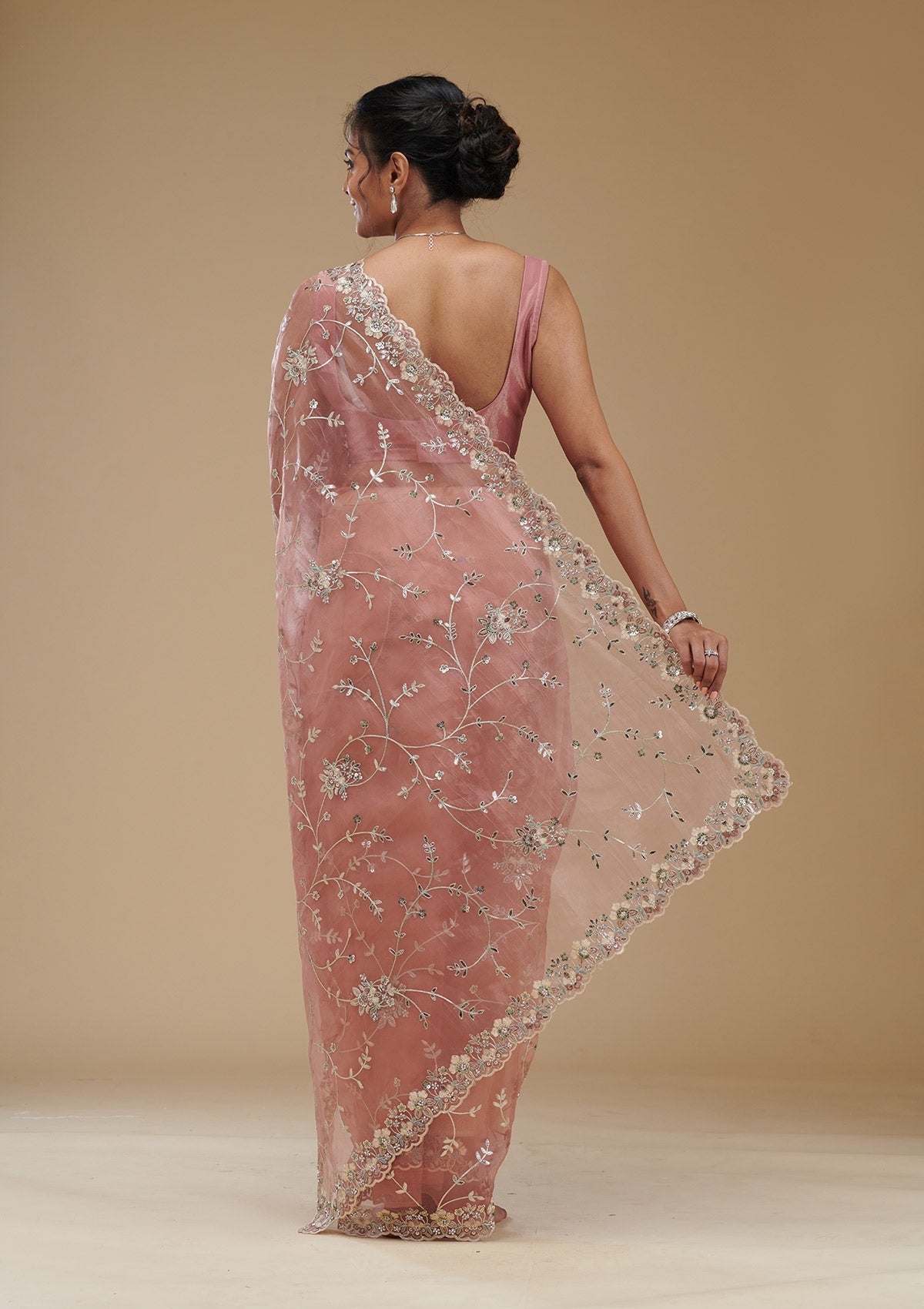 Peach Gotapatti Tissue Saree-Koskii