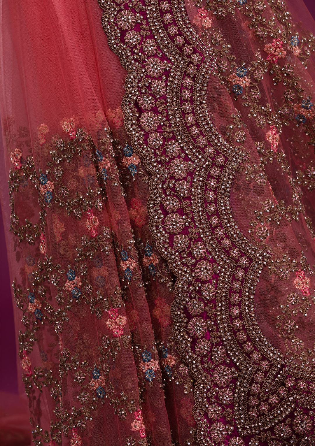 Peach Stonework Net Saree-Koskii