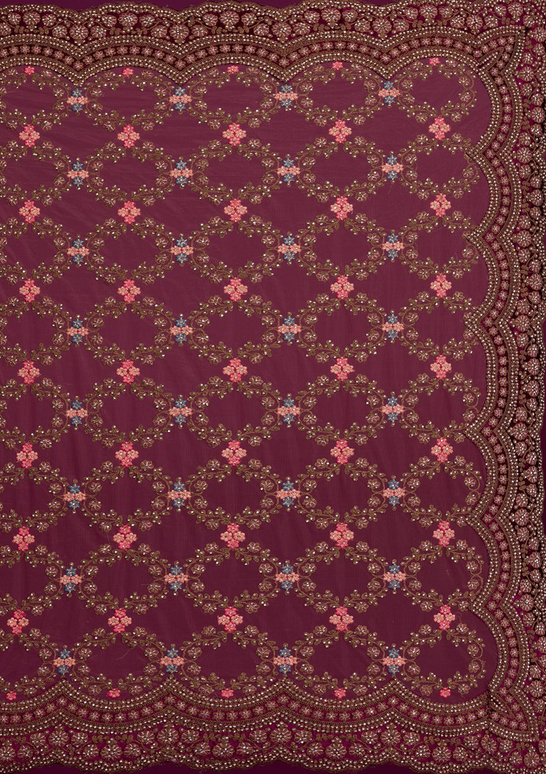 Peach Stonework Net Saree-Koskii