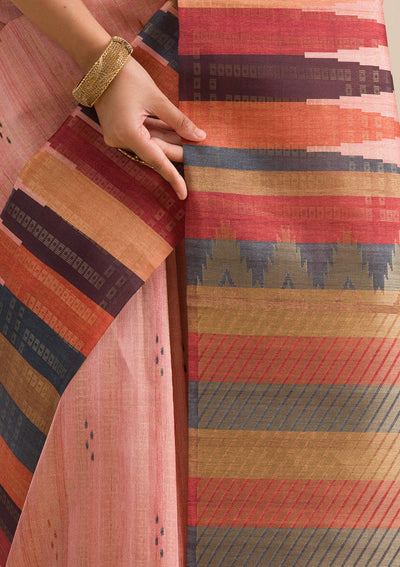 Peach Printed Art Silk Saree-Koskii