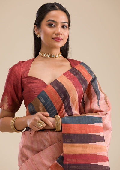 Peach Printed Art Silk Saree-Koskii