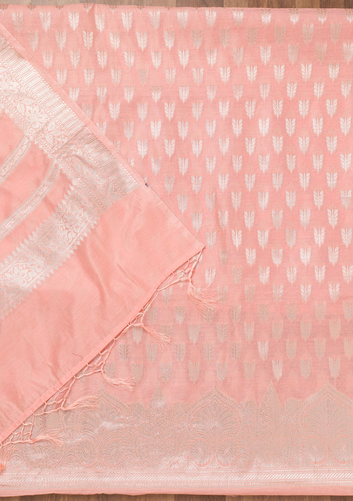 Peach Printed Banarasi Unstitched Salwar Suit-Koskii