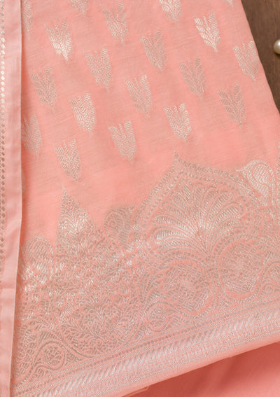 Peach Printed Banarasi Unstitched Salwar Suit-Koskii