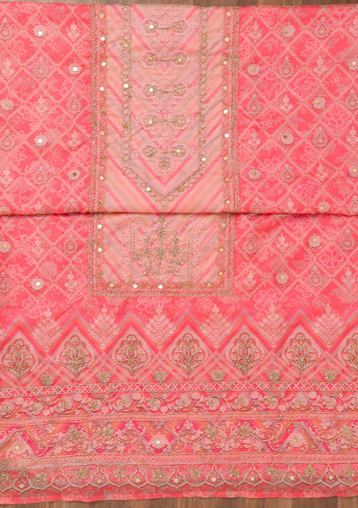 Peach Printed Chanderi Unstitched Salwar Suit-Koskii