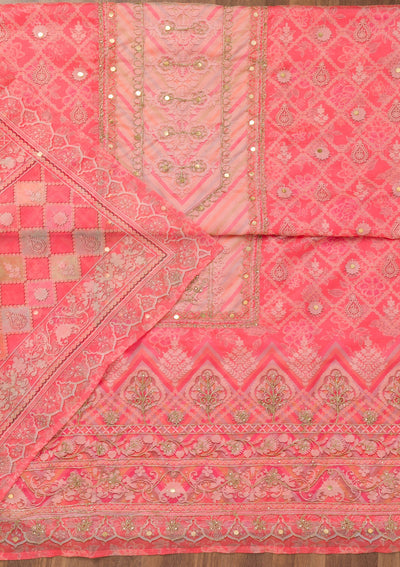 Peach Printed Chanderi Unstitched Salwar Suit-Koskii