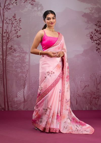 Peach Printed Georgette Saree-Koskii