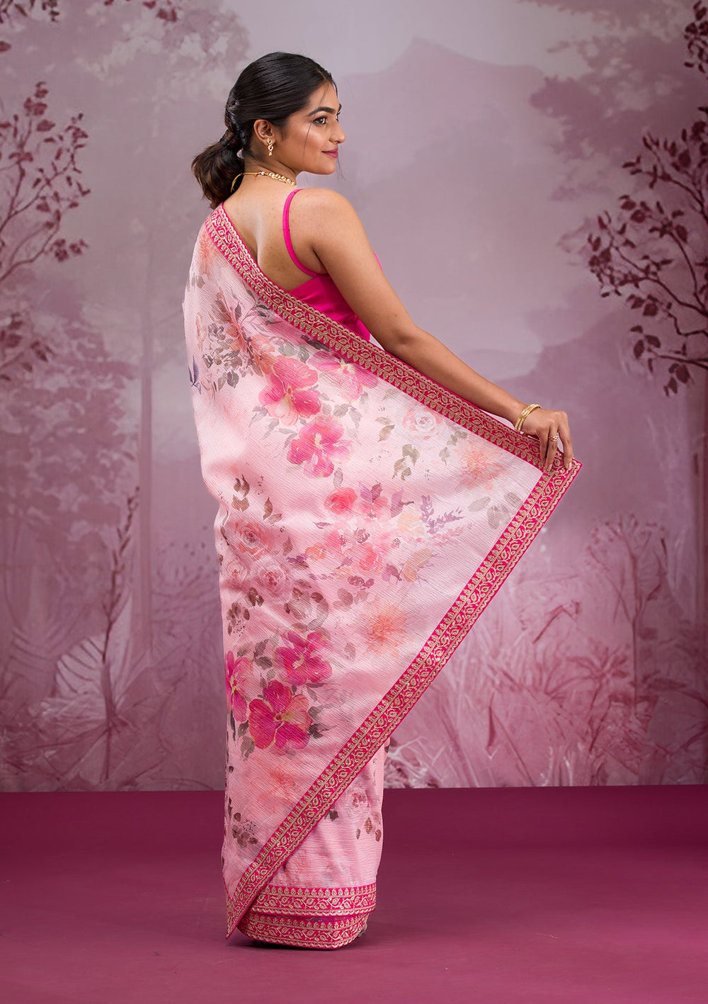 Peach Printed Georgette Saree-Koskii